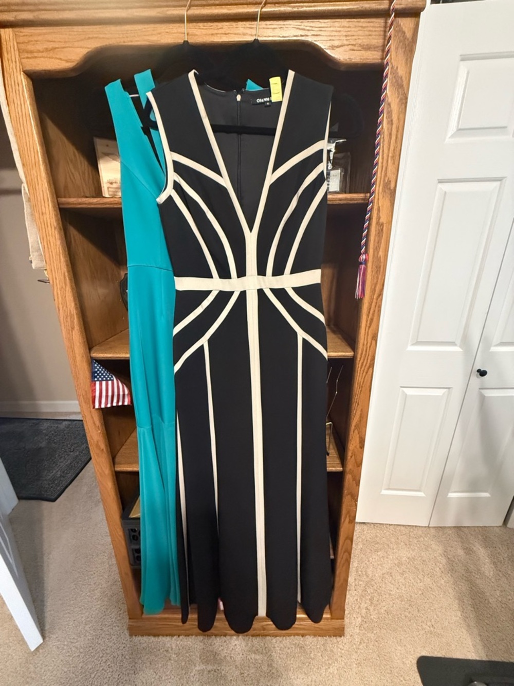 Gianni Bini Black Dress with Cream Geometric Trim
